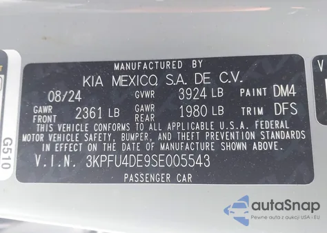2025 Kia K4 Ex z USA, uszkodzony, nr VIN 3KPFU4DE9SE005543
